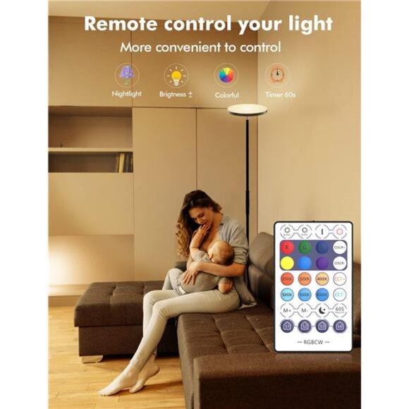YHW Smart RGB LED Floor Lamp Works with Alexa Google Home, WiFi Remote Modern - Picture 4 of 7